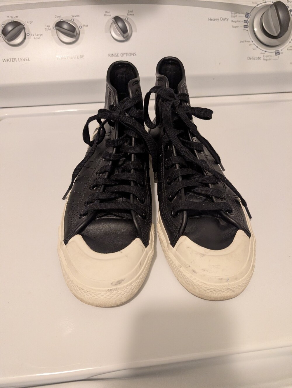 Men's Black  Leather High-Top Adidas Nizza Sneakers with White Toe Cap Size 9.5
